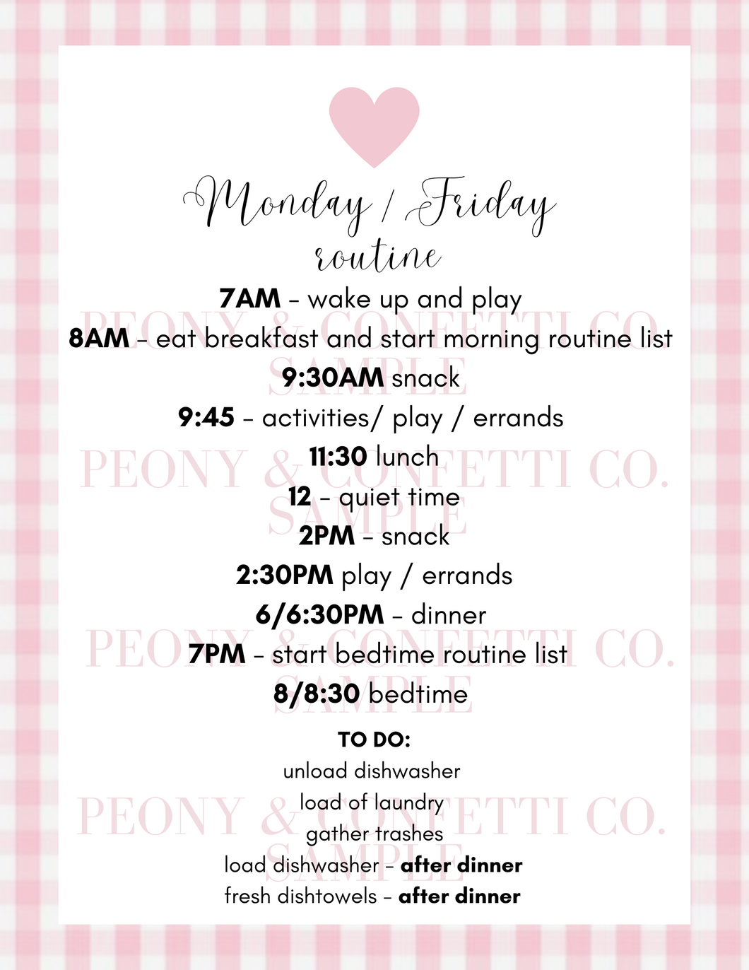 Personalizable PRINTABLE Daily Schedule
