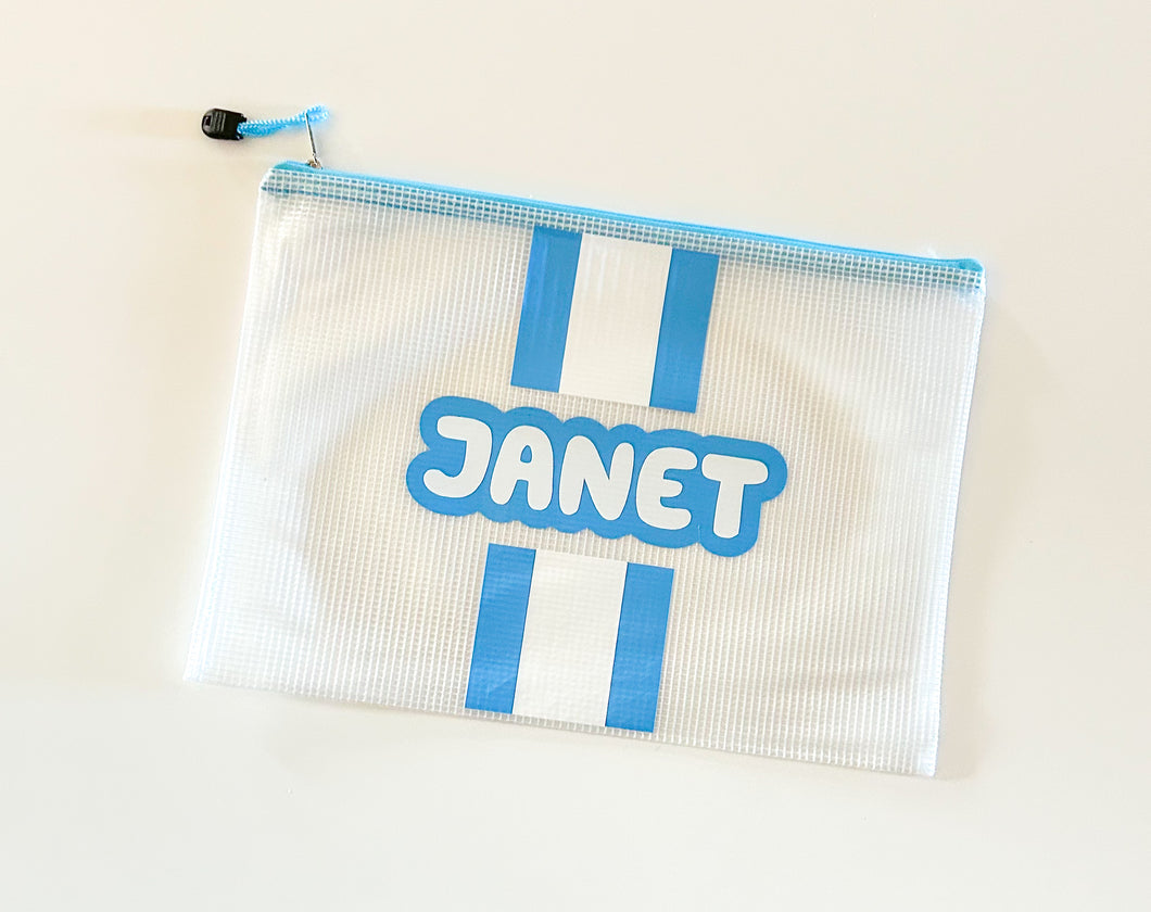 “Bluey Inspired” Personalized Cabana Stripe Waterproof Pouch