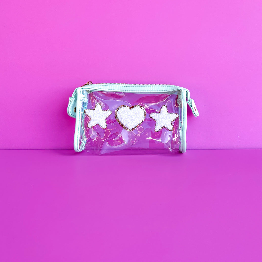 Pre Patched Heart & Stars Small Clear Mint Trim Pouch