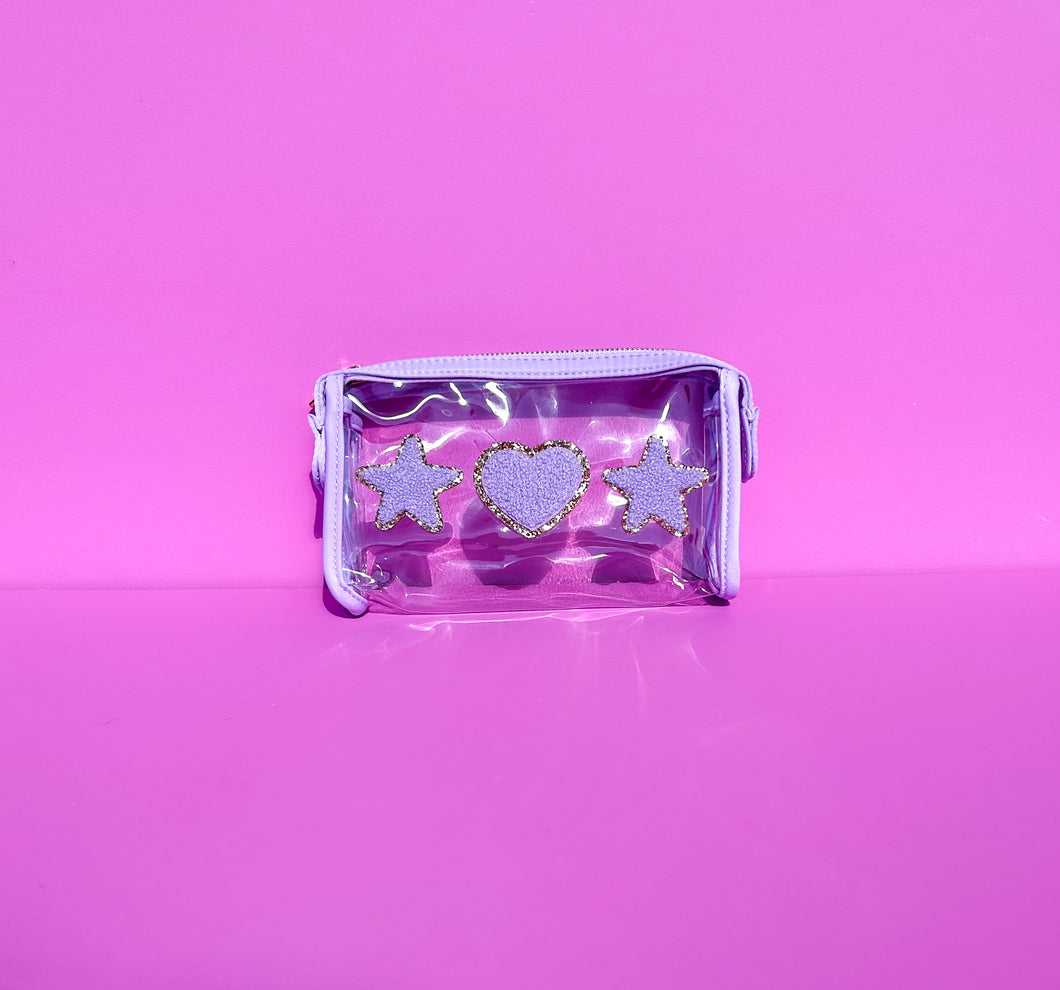 Pre Patched Heart & Stars Small Clear Lilac Trim Pouch