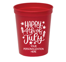 Load image into Gallery viewer, Personalizable Fourth of July with Firecrackers 16oz Plastic Stadium Cups
