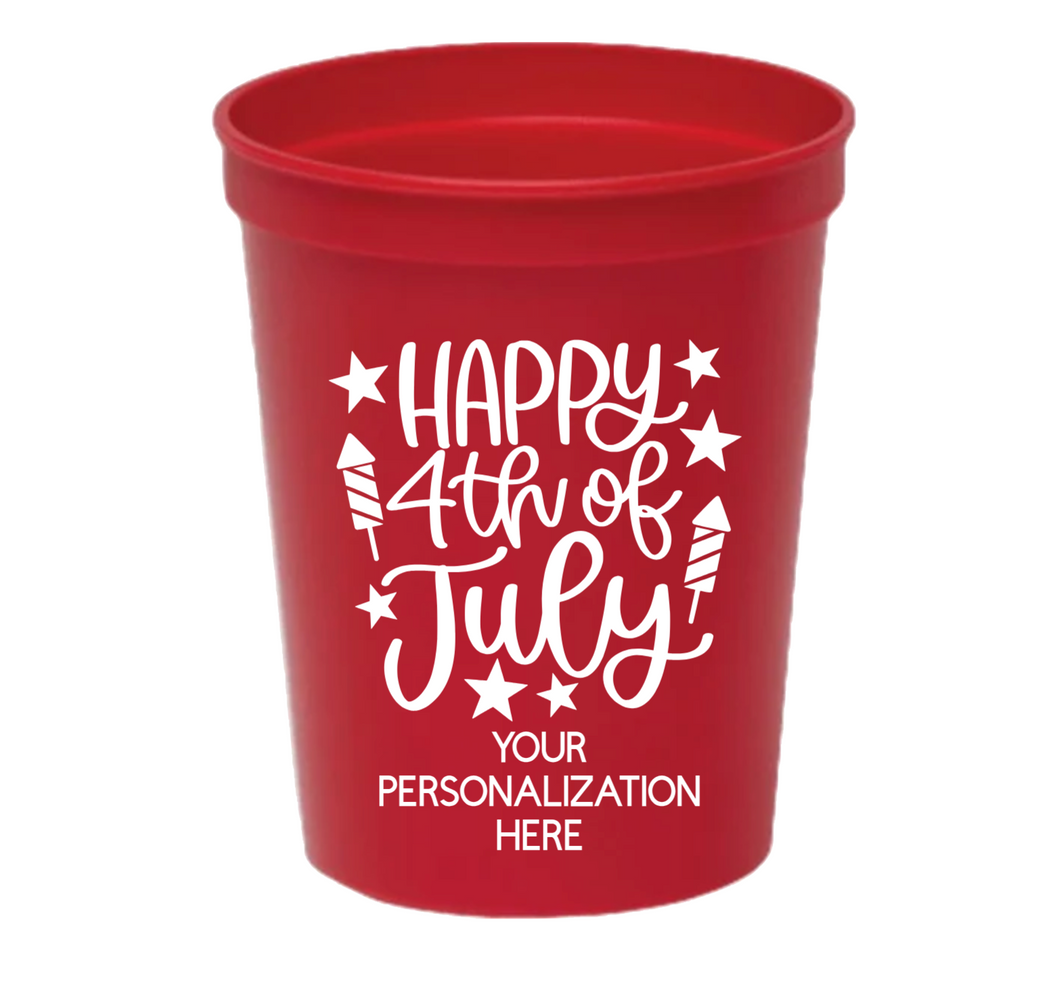 Personalizable Fourth of July with Firecrackers 16oz Plastic Stadium Cups