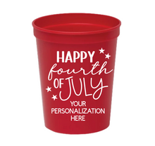 Load image into Gallery viewer, Personalizable Happy Fourth of July 16oz Plastic Stadium Cups
