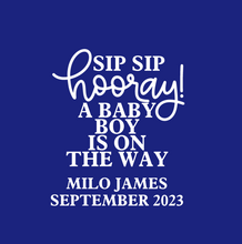 Load image into Gallery viewer, Personalizable &#39;Sip Sip Hooray A Baby is On The Way&#39; Neoprene Koozies
