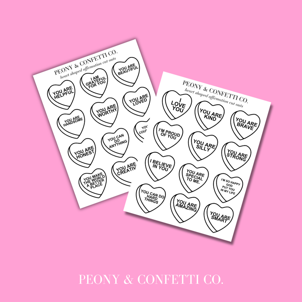 Peony & Confetti Co. Printer Friendly -- Heart Affirmations PRINTABLE