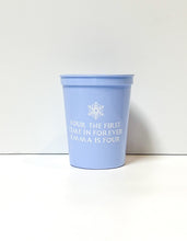 Load image into Gallery viewer, Personalized &#39;Frozen Inspired&#39; Theme &#39;For The First Time in Forever&#39; Cups 16oz Plastic Stadium Cups
