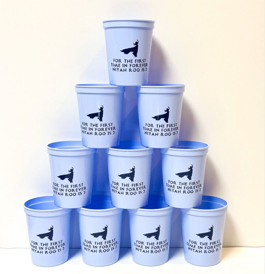 Personalized 'Frozen Inspired' Theme 'For The First Time in Forever' Cups 16oz Plastic Stadium Cups