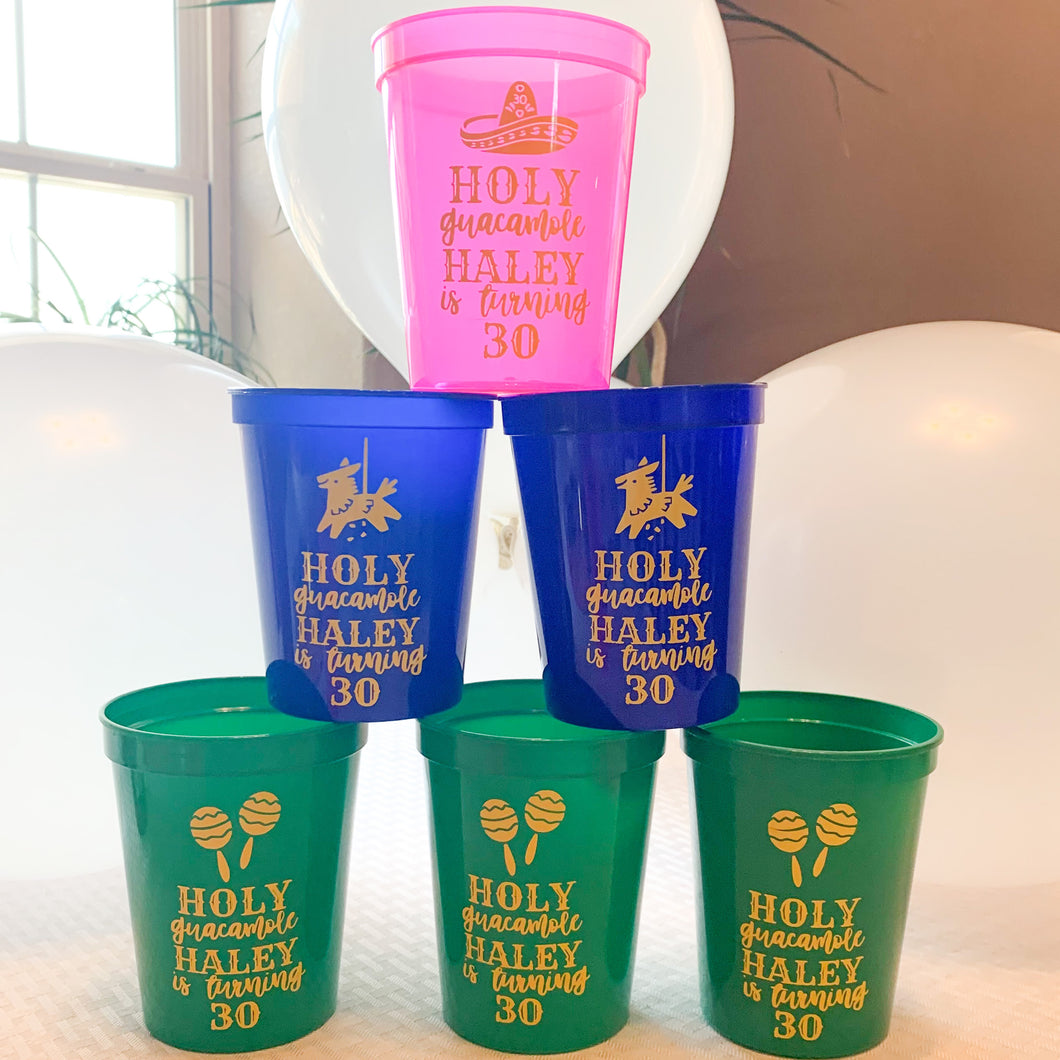 Personalized 'Holy Guacamole' 16oz Plastic Stadium Cups