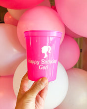Load image into Gallery viewer, Personalized &#39;Barbie Inspired&#39; 16oz Plastic Stadium Cups
