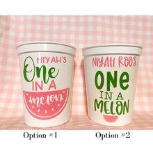 Load image into Gallery viewer, Personalized One in a Melon 16oz Plastic Stadium Cups
