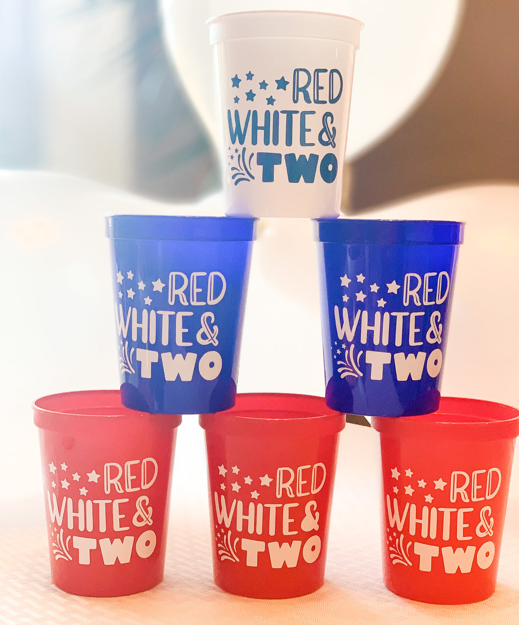 Red White & TWO 16oz Plastic Stadium Cups