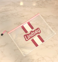 Load image into Gallery viewer, “Barbie Inspired” Monogram Cabana Stripe Waterproof Pouch
