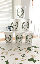 Load image into Gallery viewer, Personalized Boho Engagement Party / Wedding Shower Cups 16oz Plastic Stadium Cups
