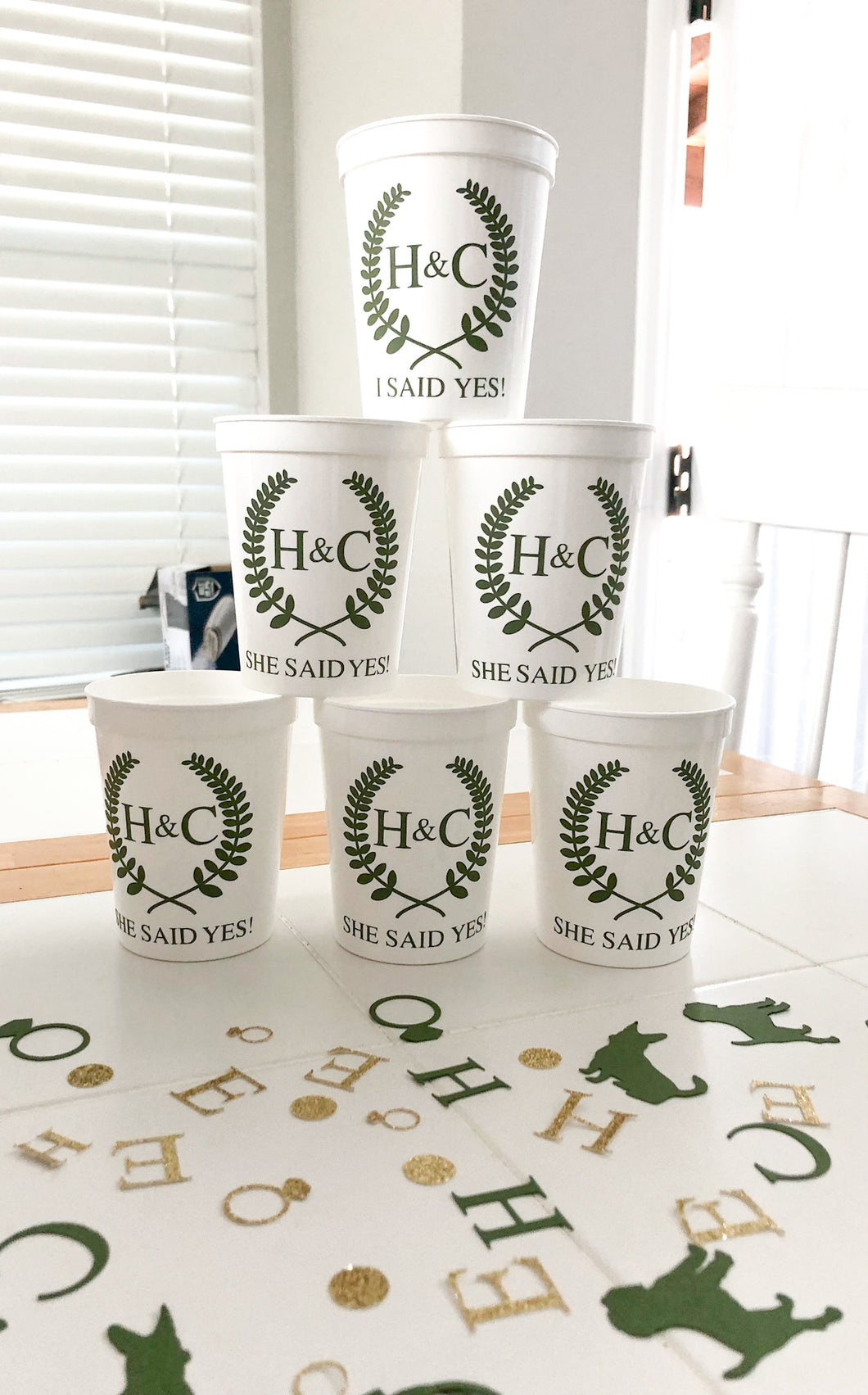 Personalized Boho Engagement Party / Wedding Shower Cups 16oz Plastic Stadium Cups